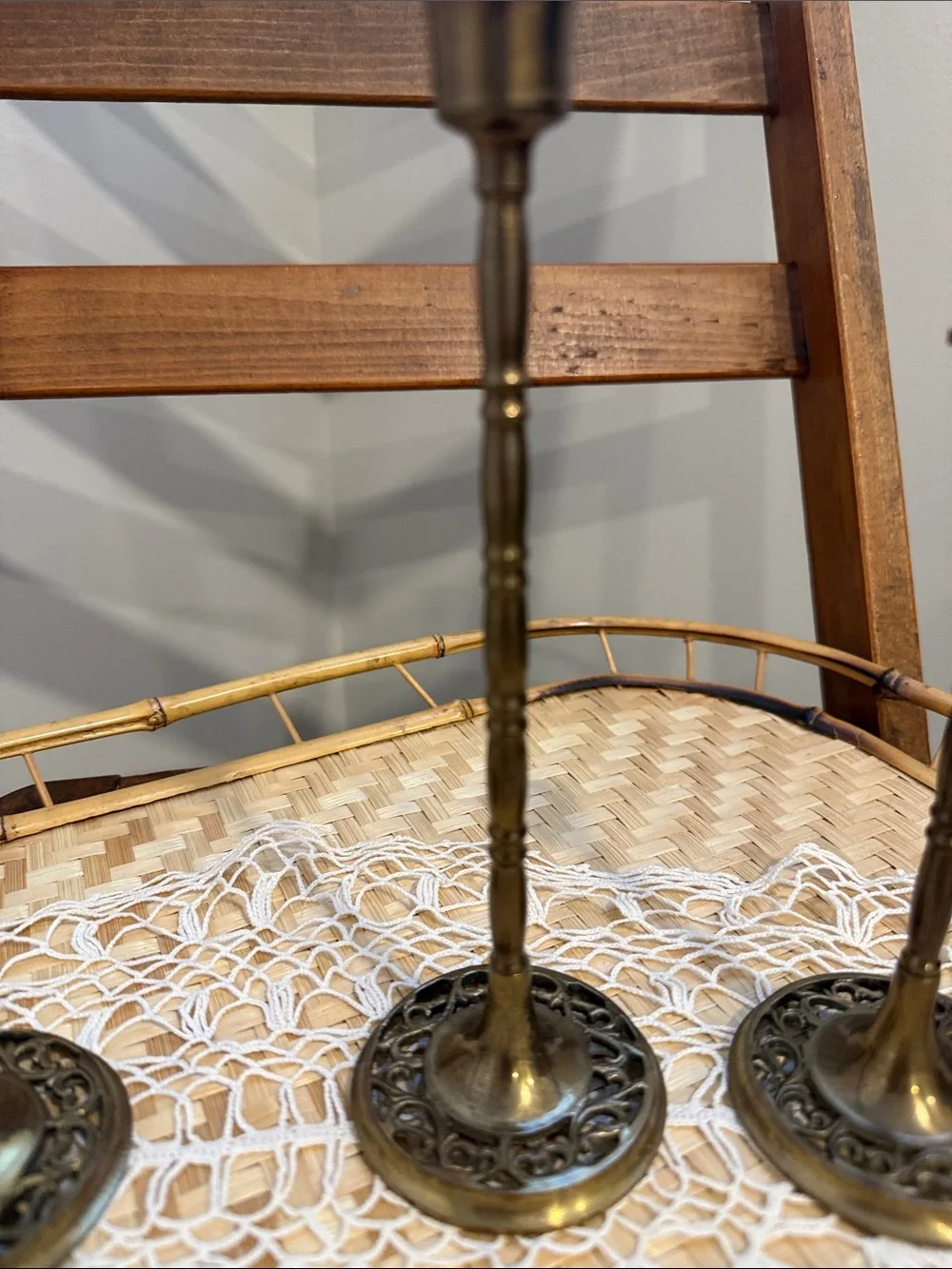 Vintage Brass Candlestick Holders Set of 3 Openwork Brass Traditional Decor